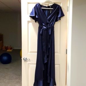 Torrid size 16 Navy satin wrap maxi dress